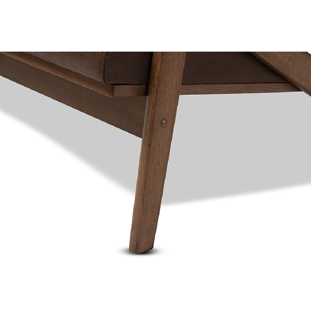 Baxton Studio Bianca Mid-Century Modern Walnut Wood Dark Brown Distressed Faux Leather 3-Seater Sofa WHI-Bianca-Dark-Brown-Walnut-Brown-SF