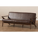 Baxton Studio Bianca Mid-Century Modern Walnut Wood Dark Brown Distressed Faux Leather 3-Seater Sofa