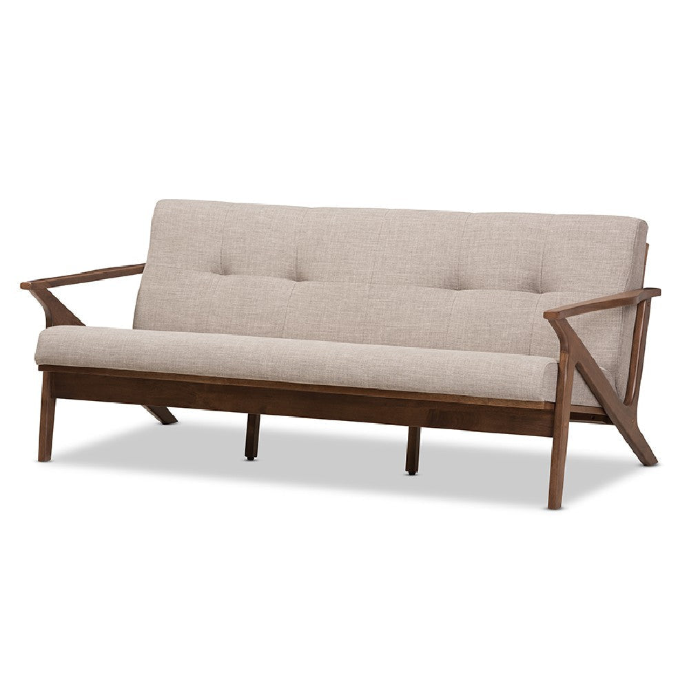 Baxton Studio Bianca Mid-Century Modern Walnut Wood Light Grey Fabric Tufted 3-Seater Sofa WHI-Bianca-Light-Grey-Walnut-Brown-SF