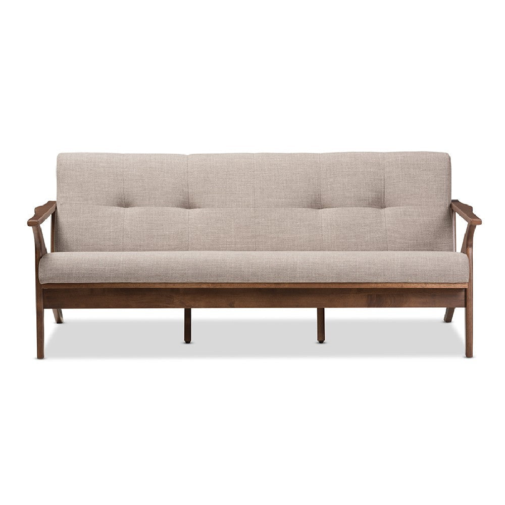 Baxton Studio Bianca Mid-Century Modern Walnut Wood Light Grey Fabric Tufted 3-Seater Sofa WHI-Bianca-Light-Grey-Walnut-Brown-SF