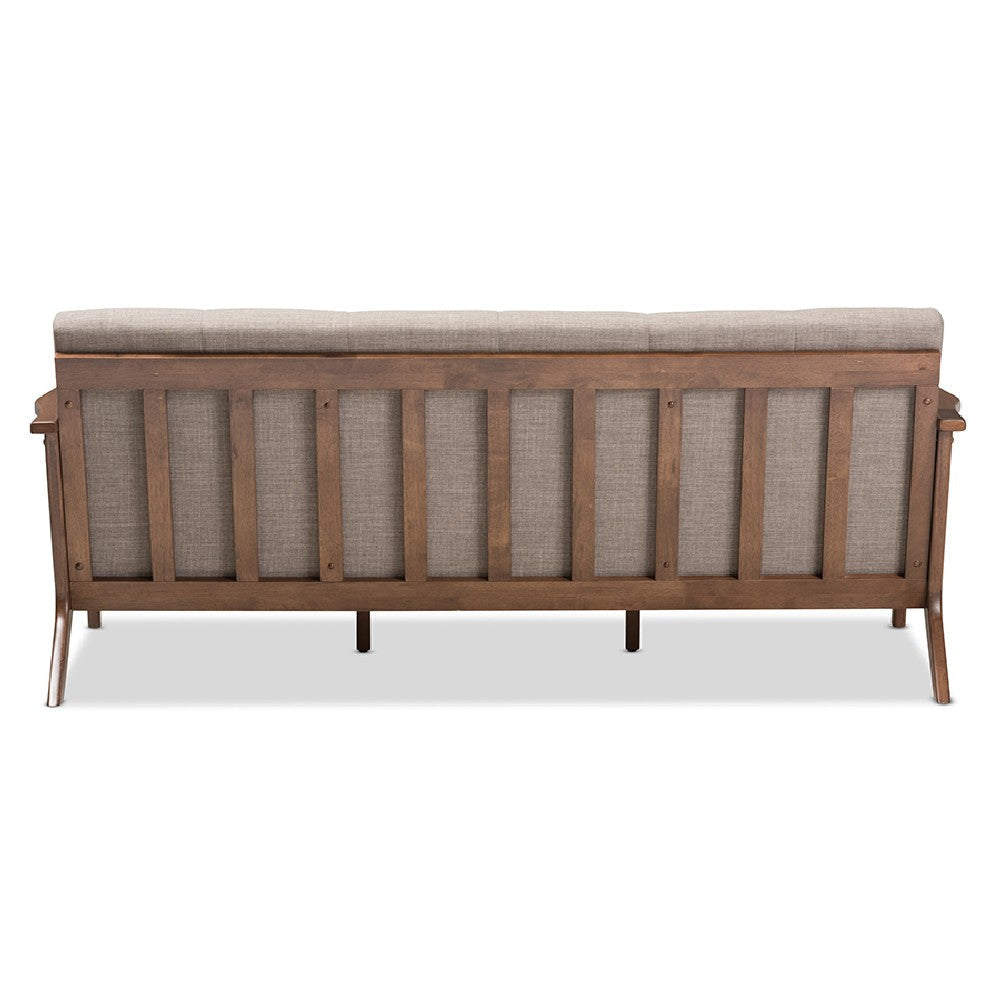Baxton Studio Bianca Mid-Century Modern Walnut Wood Light Grey Fabric Tufted 3-Seater Sofa WHI-Bianca-Light-Grey-Walnut-Brown-SF