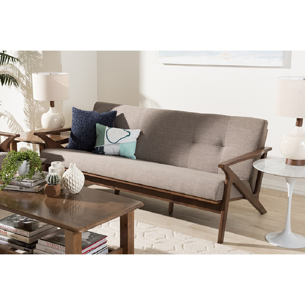 Baxton Studio Bianca Mid-Century Modern Walnut Wood Light Grey Fabric Tufted 3-Seater Sofa WHI-Bianca-Light-Grey-Walnut-Brown-SF