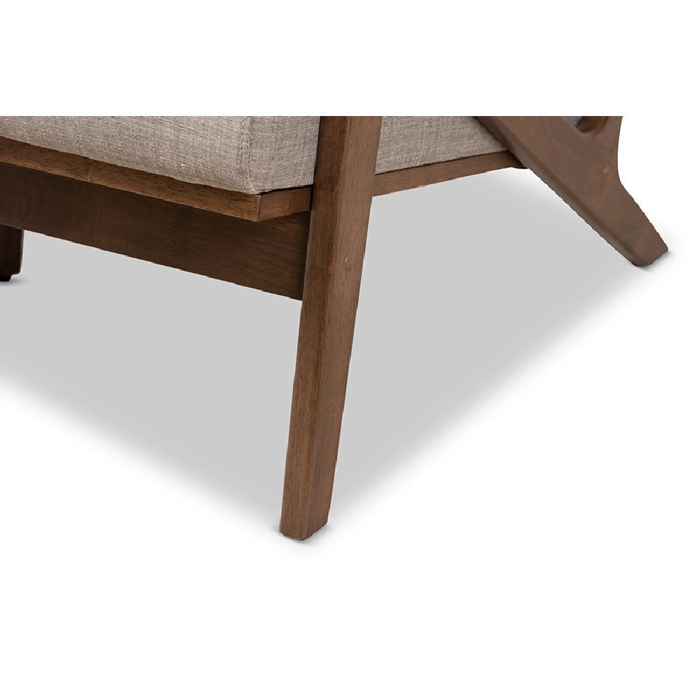 Baxton Studio Bianca Mid-Century Modern Walnut Wood Light Grey Fabric Tufted 3-Seater Sofa