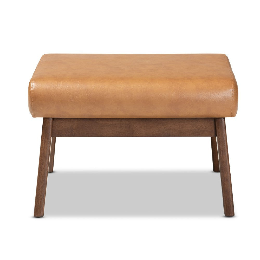 Baxton Studio Bianca Mid-Century Modern Walnut Brown Finished Wood and Tan Faux Leather Effect Ottoman WHI-Bianca-Tan-Walnut-Brown-Otto