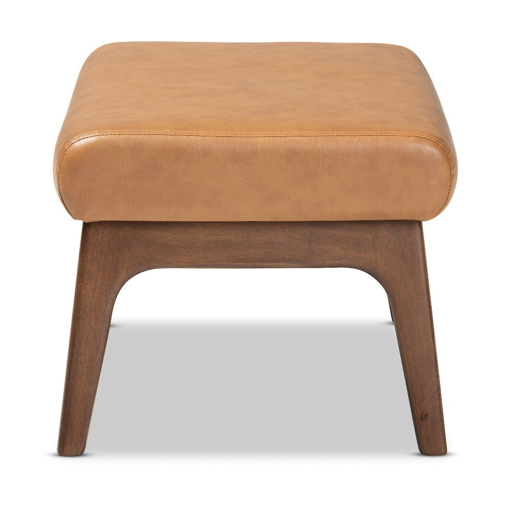 Baxton Studio Bianca Mid-Century Modern Walnut Brown Finished Wood and Tan Faux Leather Effect Ottoman WHI-Bianca-Tan-Walnut-Brown-Otto