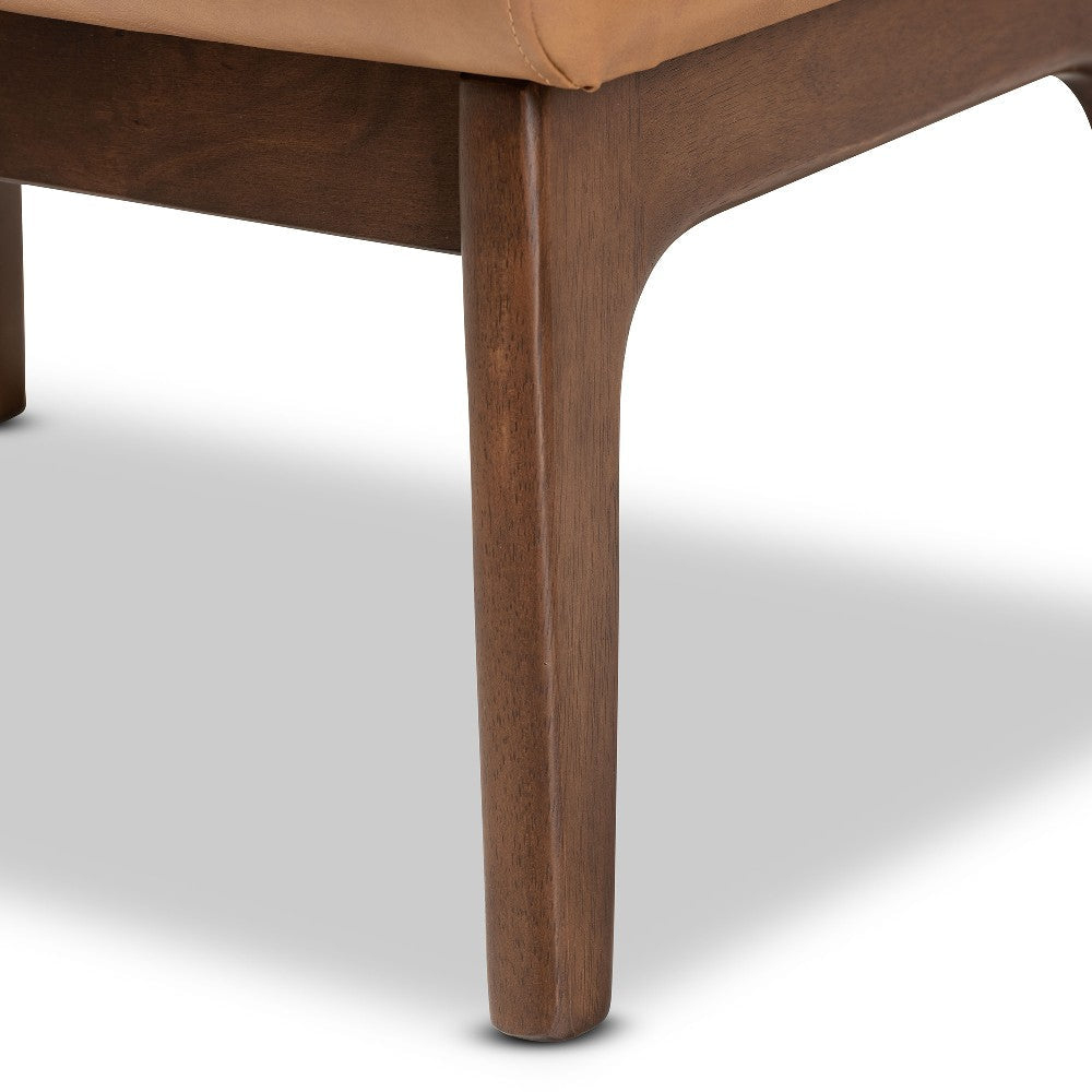 Baxton Studio Bianca Mid-Century Modern Walnut Brown Finished Wood and Tan Faux Leather Effect Ottoman WHI-Bianca-Tan-Walnut-Brown-Otto