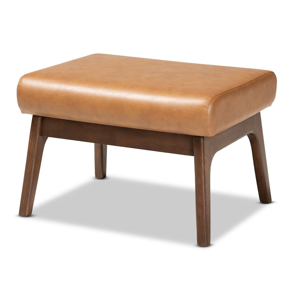 Baxton Studio Bianca Mid-Century Modern Walnut Brown Finished Wood and Tan Faux Leather Effect Ottoman WHI-Bianca-Tan-Walnut-Brown-Otto