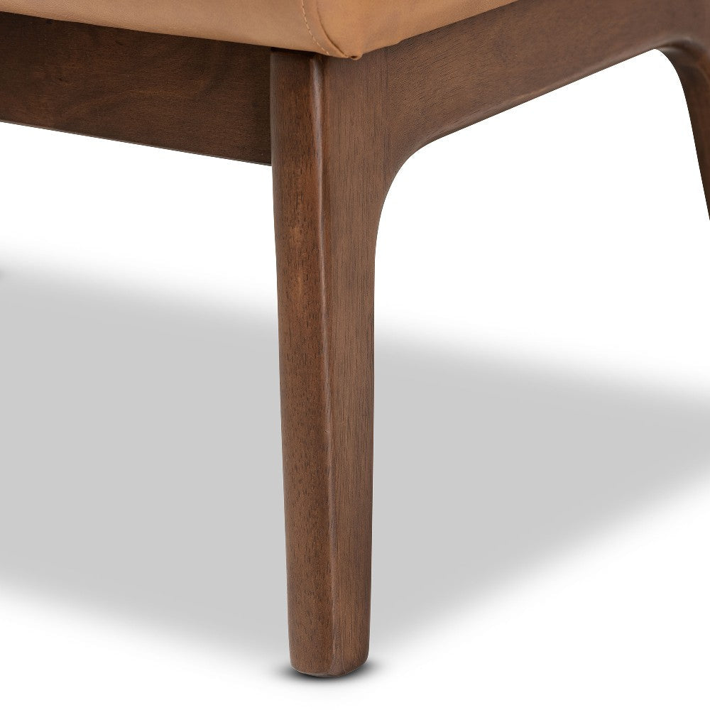 Baxton Studio Bianca Mid-Century Modern Walnut Brown Finished Wood and Tan Faux Leather Effect Ottoman WHI-Bianca-Tan-Walnut-Brown-Otto