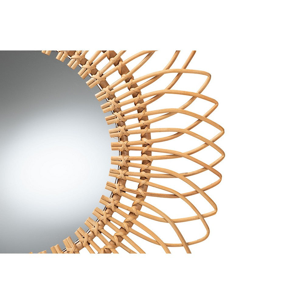 bali & pari Bora Modern Bohemian Natural Brown Rattan Accent Wall Mirror WHI-Bora-Rattan-Mirror