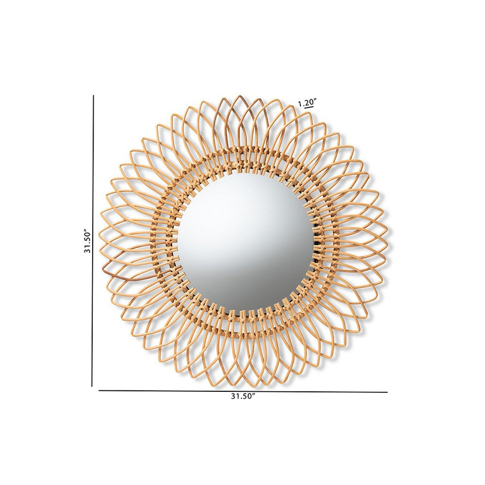 bali & pari Bora Modern Bohemian Natural Brown Rattan Accent Wall Mirror