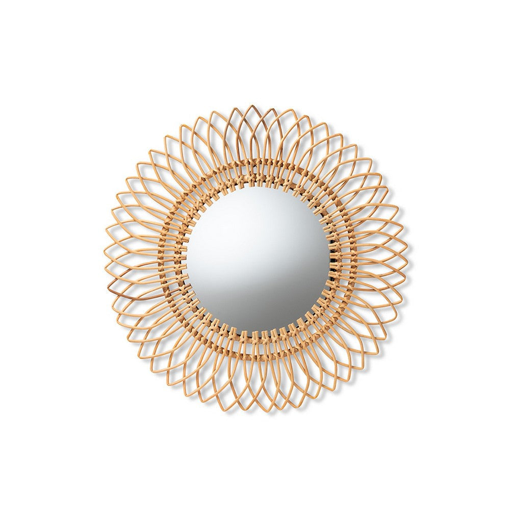 bali & pari Bora Modern Bohemian Natural Brown Rattan Accent Wall Mirror WHI-Bora-Rattan-Mirror