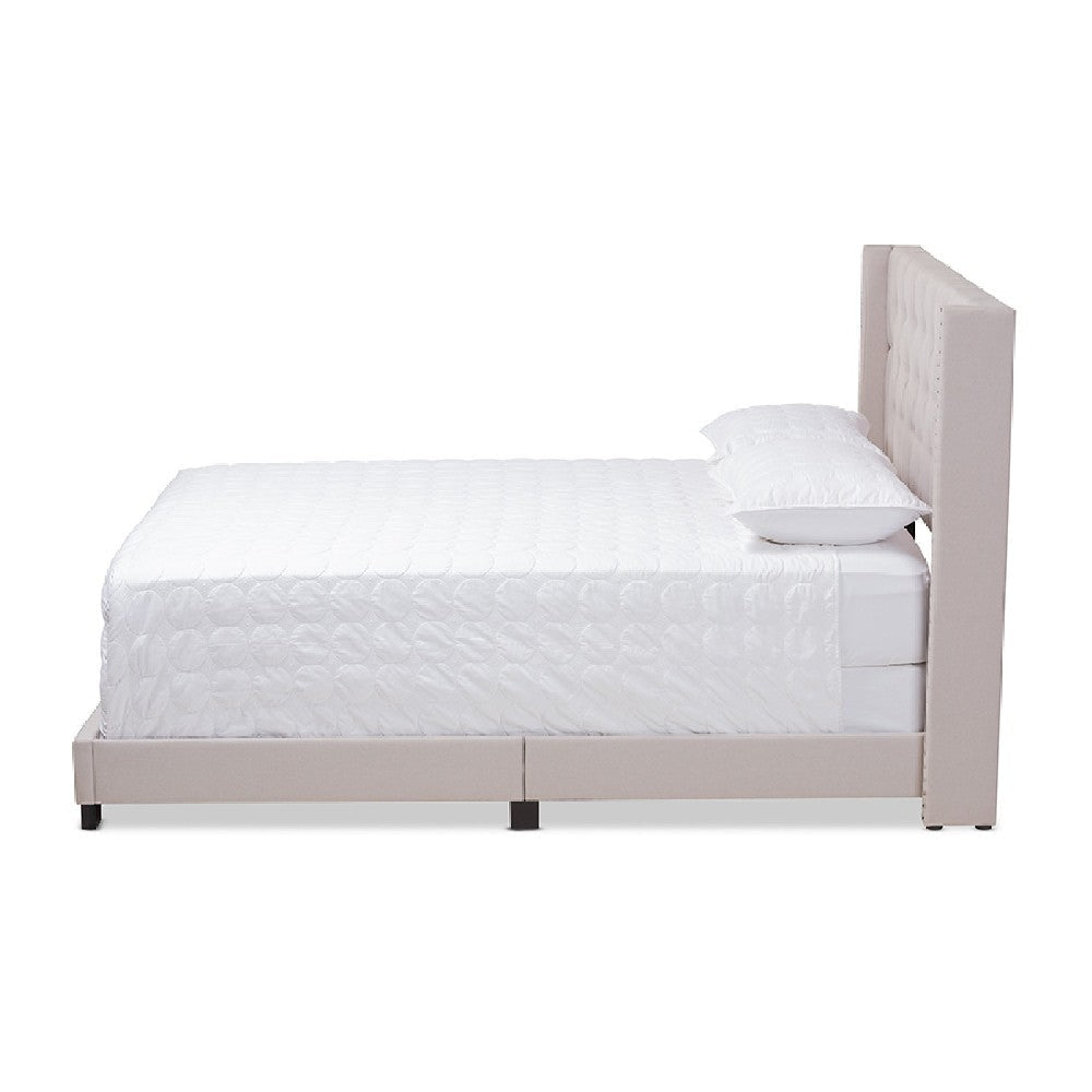 Baxton Studio Brady Modern and Contemporary Beige Fabric Upholstered King Size Bed WHI-Brady-Beige-King