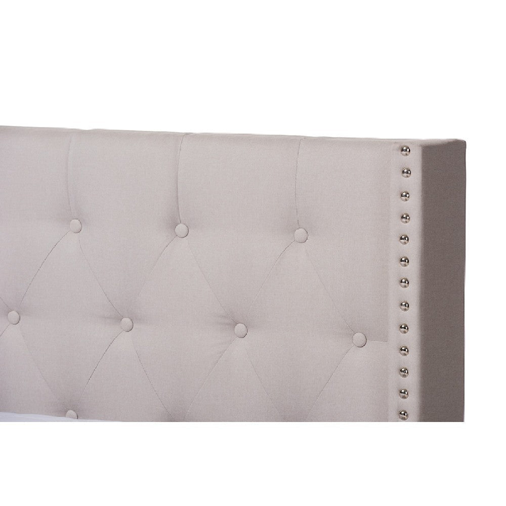 Baxton Studio Brady Modern and Contemporary Beige Fabric Upholstered King Size Bed WHI-Brady-Beige-King