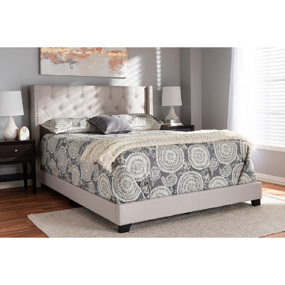 Baxton Studio Brady Modern and Contemporary Beige Fabric Upholstered King Size Bed WHI-Brady-Beige-King
