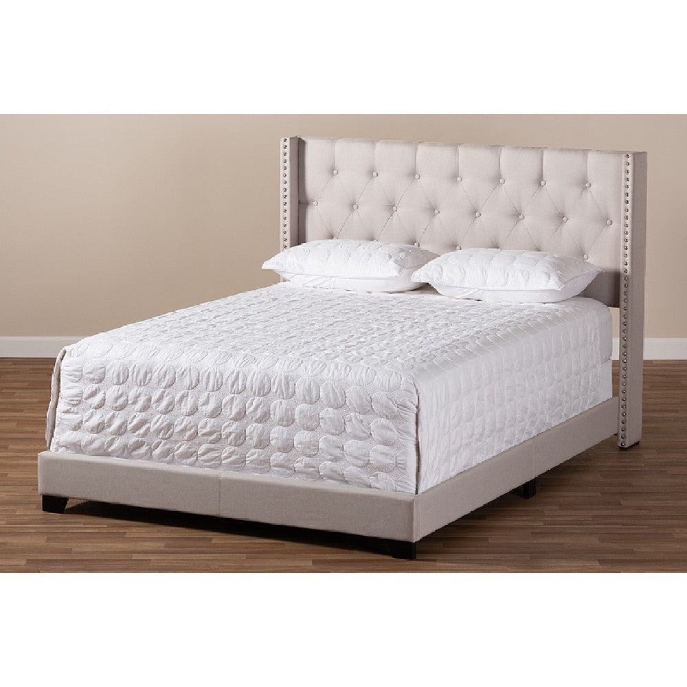 Baxton Studio Brady Modern and Contemporary Beige Fabric Upholstered King Size Bed WHI-Brady-Beige-King