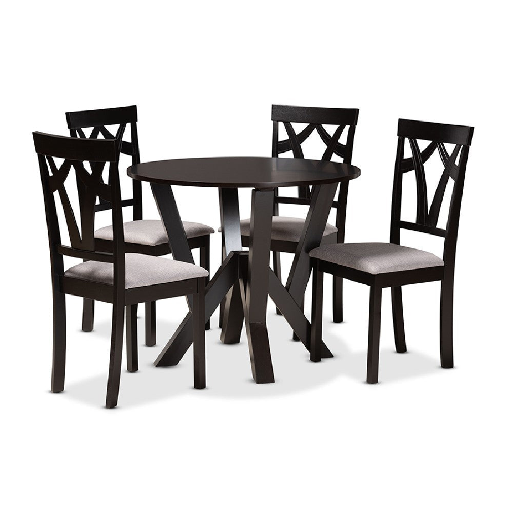 Baxton Studio Branca Modern and Contemporary Grey Fabric Upholstered and Dark Brown Finished Wood 5-Piece Dining Set