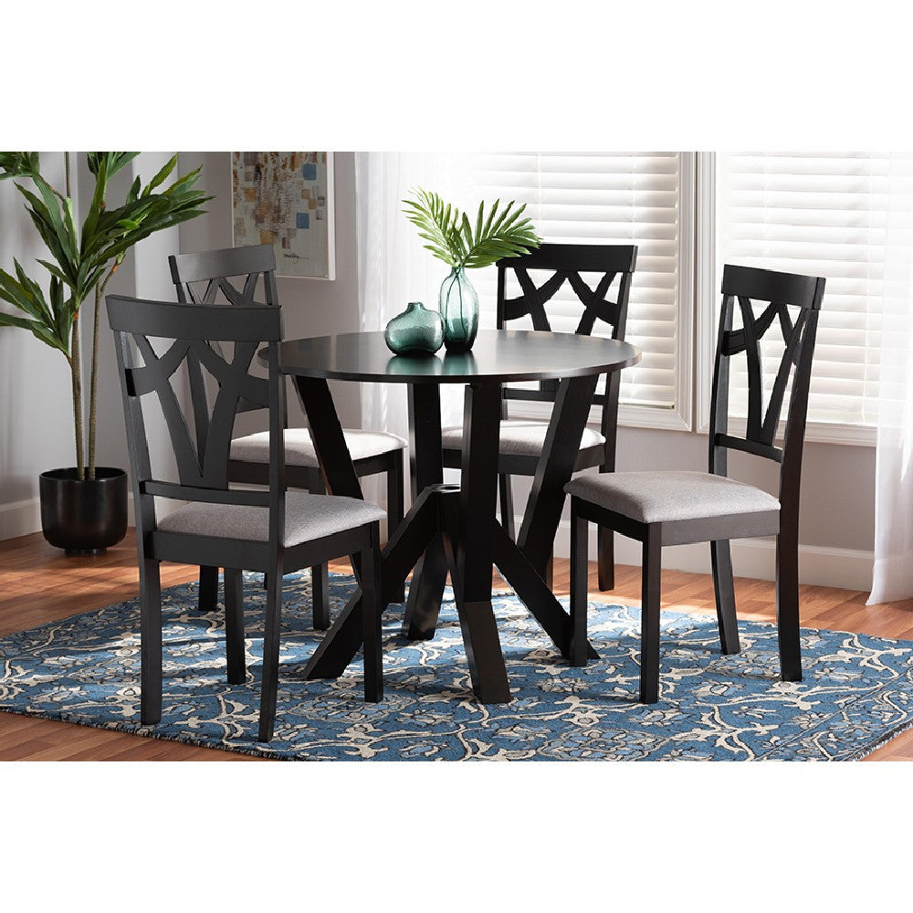 Baxton Studio Branca Modern and Contemporary Grey Fabric Upholstered and Dark Brown Finished Wood 5-Piece Dining Set