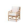 bali & pari Brandon Modern Bohemian White Fabric Upholstered and Natural Brown Rattan Armchair WHI-Brandon-Rattan-Armchair