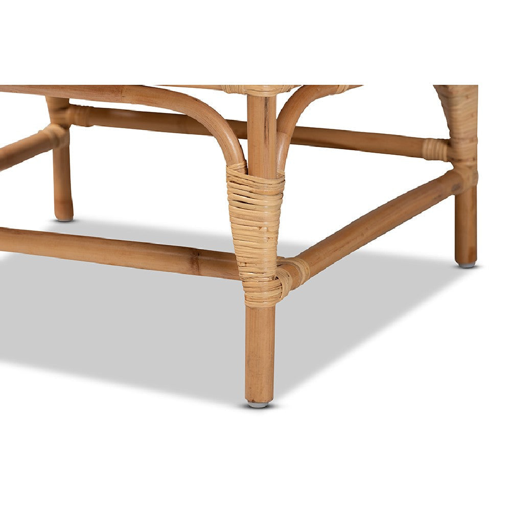 bali & pari Brandon Modern Bohemian White Fabric Upholstered and Natural Brown Rattan Armchair WHI-Brandon-Rattan-Armchair