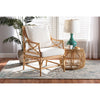 bali & pari Brandon Modern Bohemian White Fabric Upholstered and Natural Brown Rattan Armchair WHI-Brandon-Rattan-Armchair