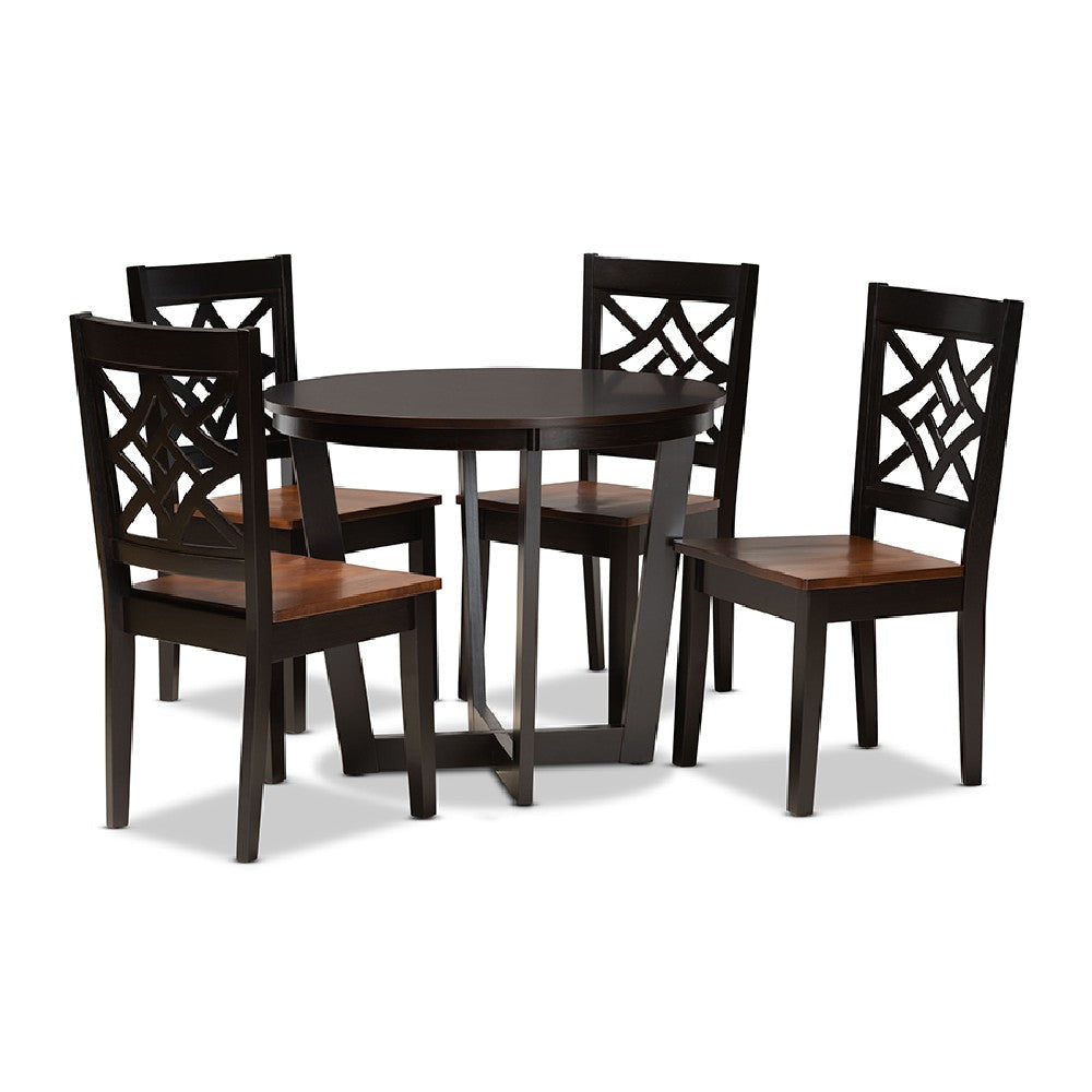Baxton Studio Brava Modern and Contemporary Two-Tone Dark Brown and Walnut Brown Finished Wood 5-Piece Dining Set