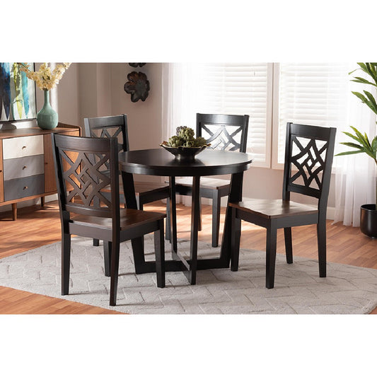 Baxton Studio Brava Modern and Contemporary Two-Tone Dark Brown and Walnut Brown Finished Wood 5-Piece Dining Set