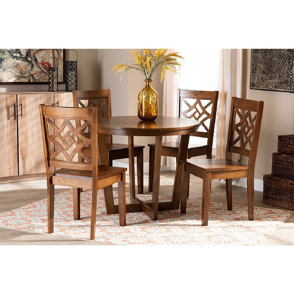 Baxton Studio Brava Modern and Contemporary Walnut Brown Finished Wood 5-Piece Dining Set