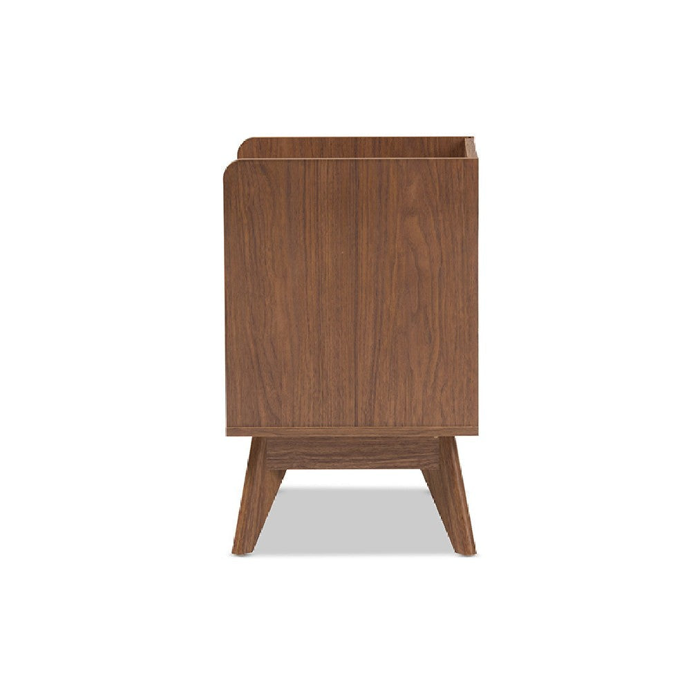 Baxton Studio Brighton Mid-Century Modern White and Walnut Wood 3-Drawer Storage Nightstand WHI-Brighton-Walnut-White-NS