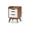 Baxton Studio Brighton Mid-Century Modern White and Walnut Wood 3-Drawer Storage Nightstand