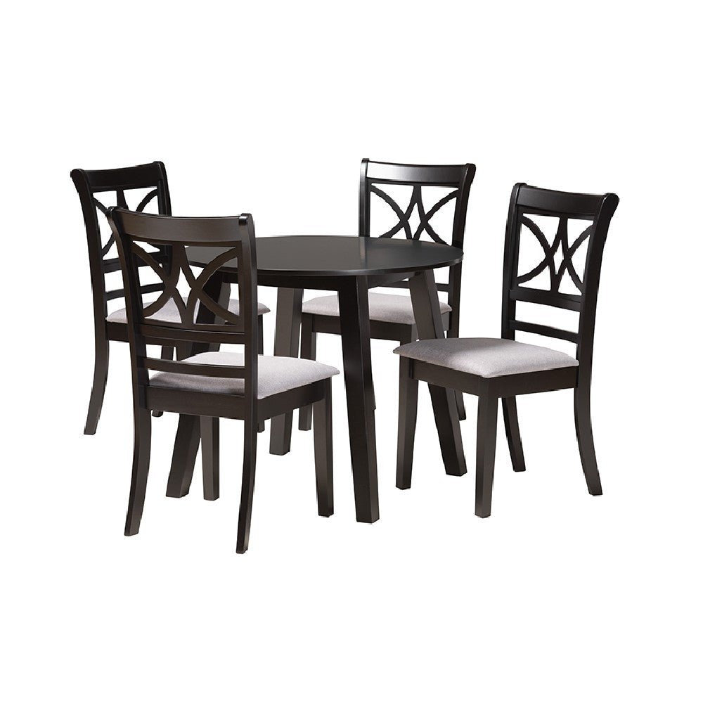 Baxton Studio Brooke Modern Grey Fabric and Dark Brown Finished Wood 5-Piece Dining Set