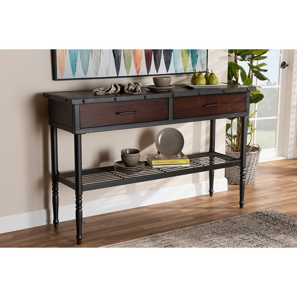 Baxton Studio Jana Vintage Industrial Walnut-Finished Wood 2-Drawer Dining Room Server