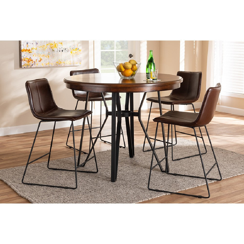 Baxton Studio Carvell Rustic and Industrial Dark Brown Faux Leather Upholstered 5-Piece Pub Set WHI-C1860A-Cherry-Dark-Brown-5PC-Set
