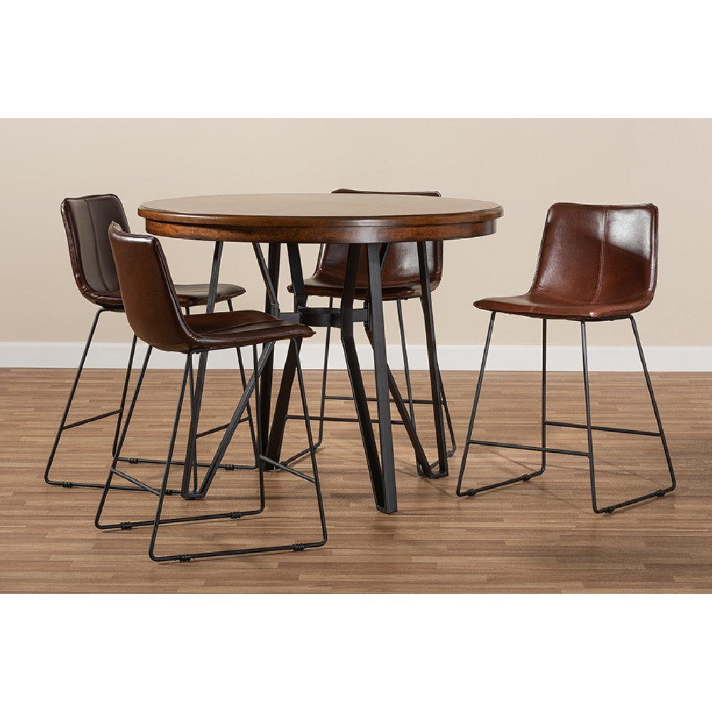 Baxton Studio Carvell Rustic and Industrial Dark Brown Faux Leather Upholstered 5-Piece Pub Set WHI-C1860A-Cherry-Dark-Brown-5PC-Set