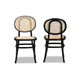 Baxton Studio Garold Mid-Century Modern Brown Woven Rattan and Black Wood 2-Piece Cane Dining Chair Set WHI-C19-Black-Beechwood/Rattan-DC