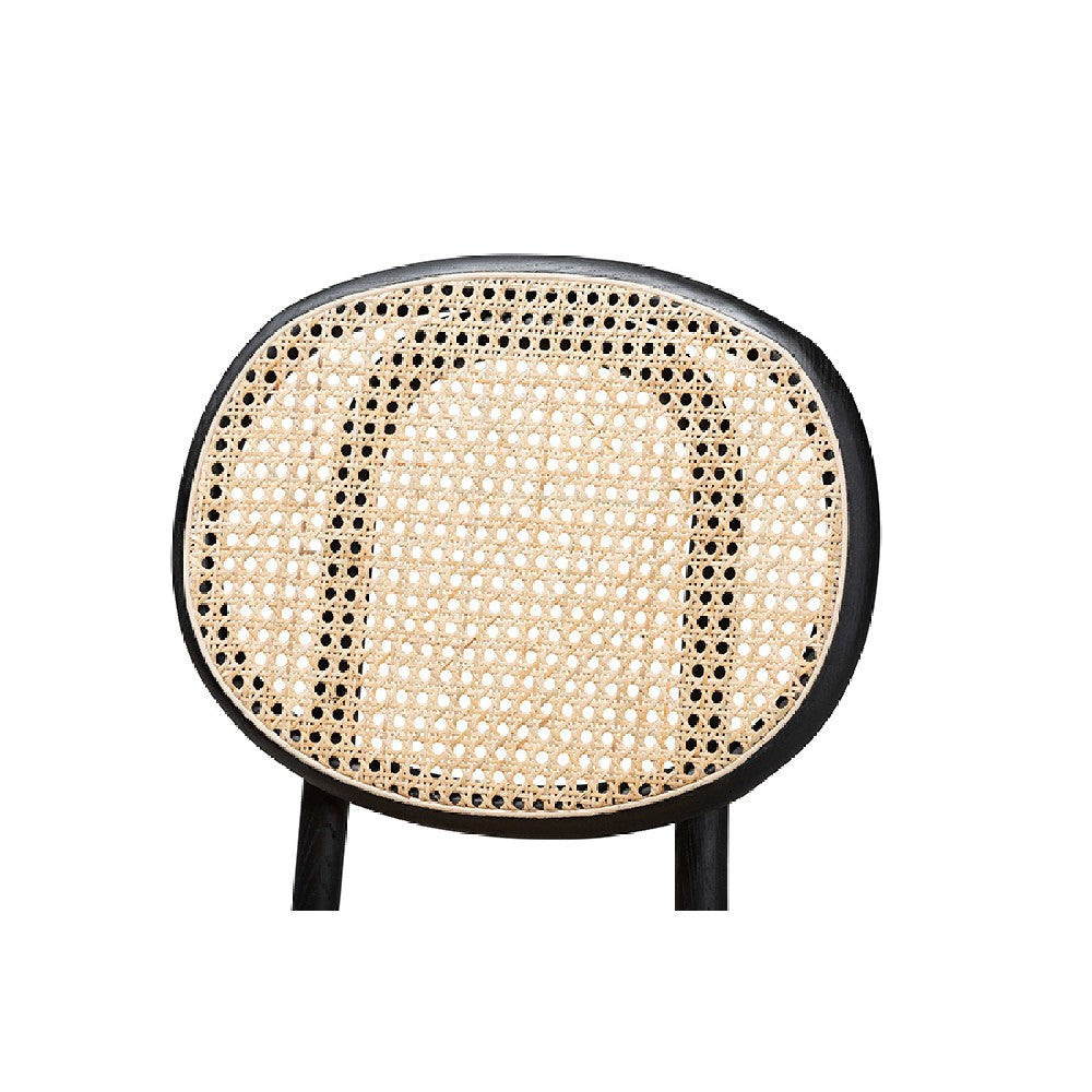 Baxton Studio Garold Mid-Century Modern Brown Woven Rattan and Black Wood 2-Piece Cane Dining Chair Set WHI-C19-Black-Beechwood/Rattan-DC