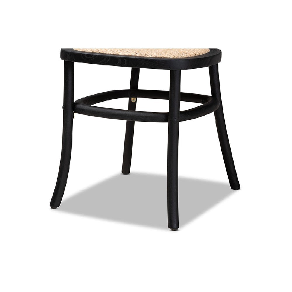 Baxton Studio Garold Mid-Century Modern Brown Woven Rattan and Black Wood 2-Piece Cane Dining Chair Set WHI-C19-Black-Beechwood/Rattan-DC