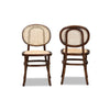 Baxton Studio Garold Mid-Century Modern Brown Woven Rattan and Walnut Brown Wood 2-Piece Cane Dining Chair Set