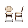 Baxton Studio Garold Mid-Century Modern Brown Woven Rattan and Walnut Brown Wood 2-Piece Cane Dining Chair Set