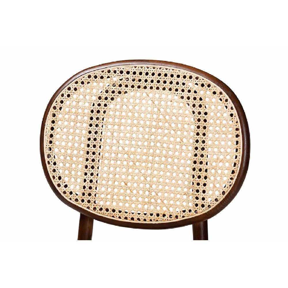 Baxton Studio Garold Mid-Century Modern Brown Woven Rattan and Walnut Brown Wood 2-Piece Cane Dining Chair Set