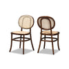 Baxton Studio Garold Mid-Century Modern Brown Woven Rattan and Walnut Brown Wood 2-Piece Cane Dining Chair Set