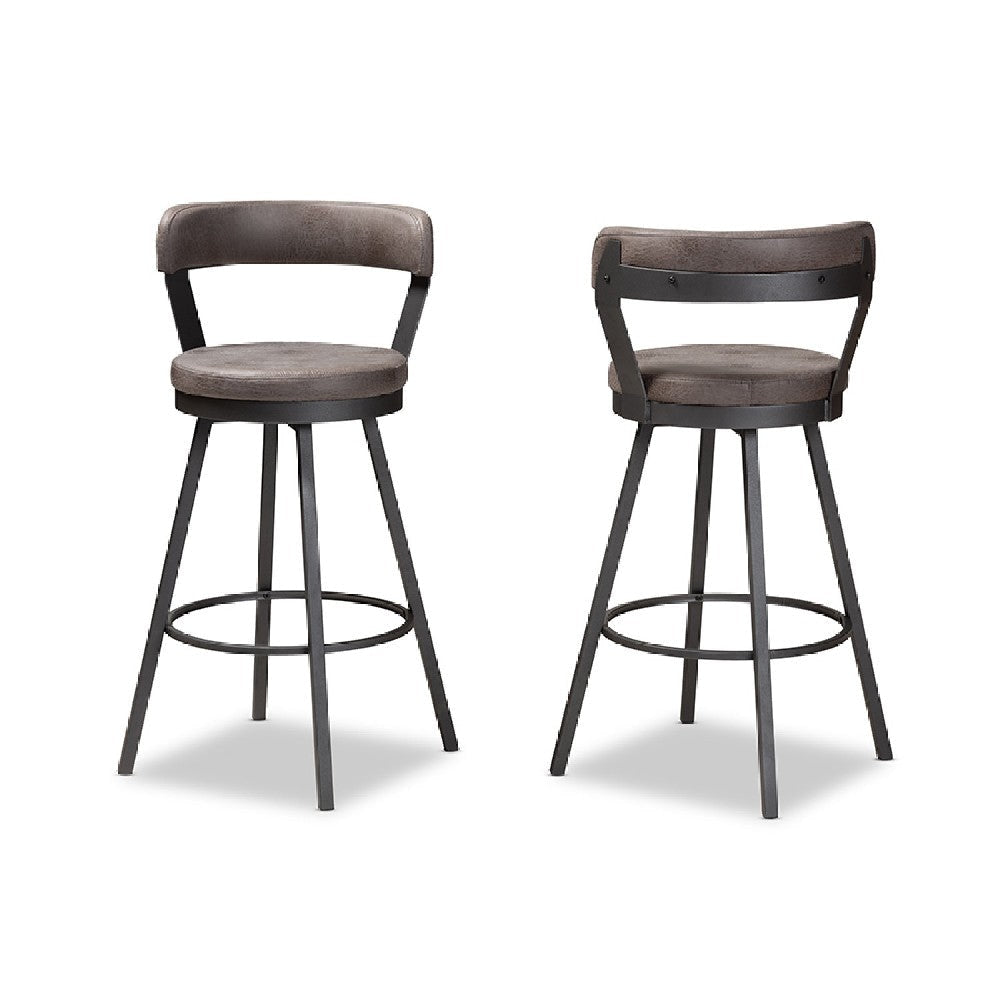 Baxton Studio Arcene Rustic and Industrial Antique Grey Fabric 2-Piece Swivel Bar Stool Set WHI-CA1802-Grey-BS