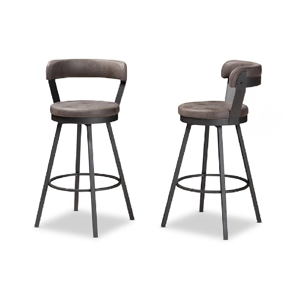 Baxton Studio Arcene Rustic and Industrial Antique Grey Fabric 2-Piece Swivel Bar Stool Set WHI-CA1802-Grey-BS