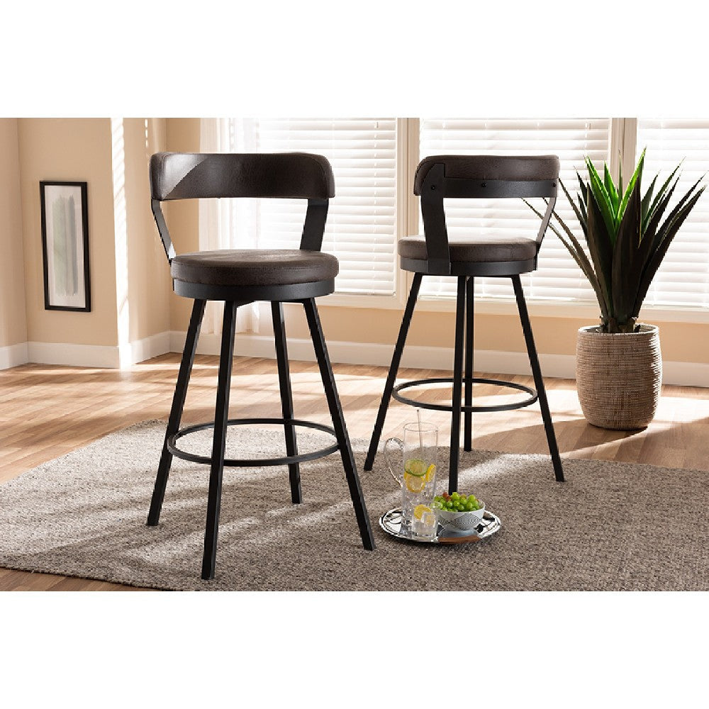 Baxton Studio Arcene Rustic and Industrial Antique Grey Fabric 2-Piece Swivel Bar Stool Set WHI-CA1802-Grey-BS