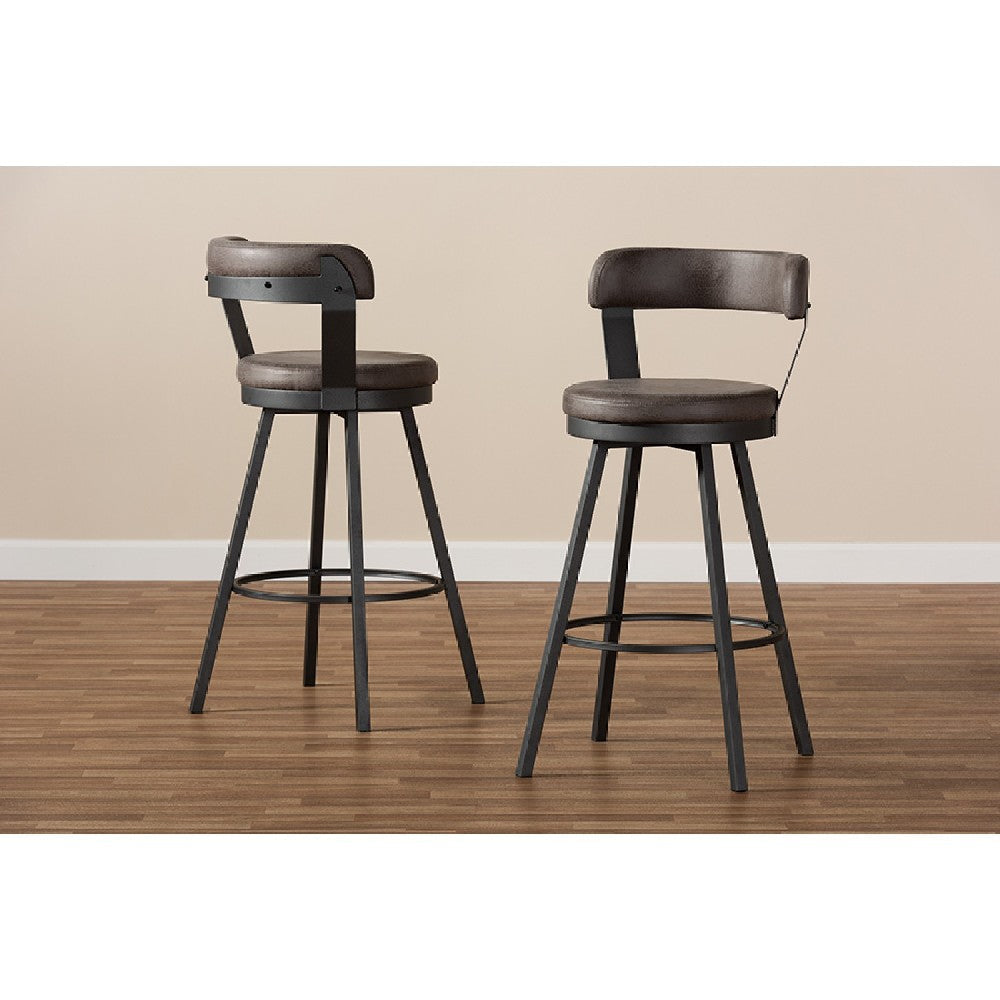 Baxton Studio Arcene Rustic and Industrial Antique Grey Fabric 2-Piece Swivel Bar Stool Set WHI-CA1802-Grey-BS