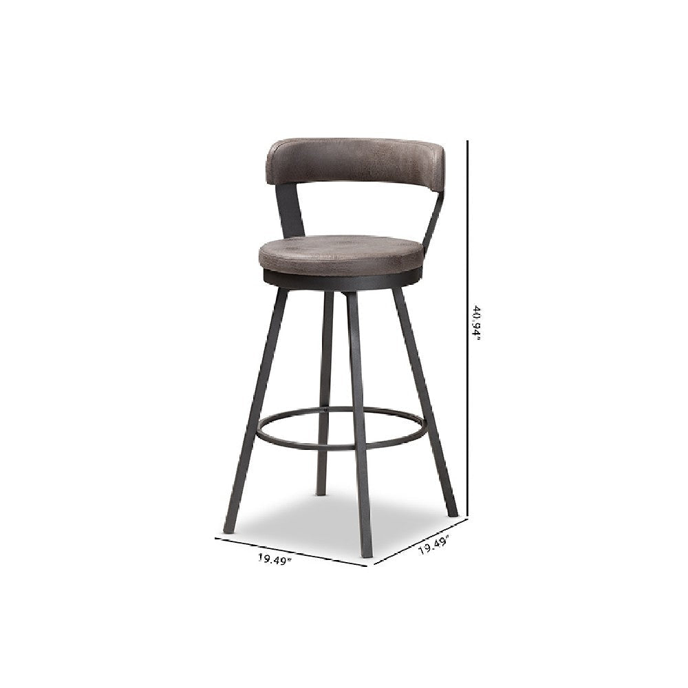 Baxton Studio Arcene Rustic and Industrial Antique Grey Fabric 2-Piece Swivel Bar Stool Set
