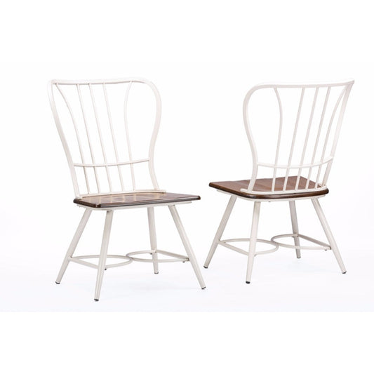Baxton Studio Longford "Dark-Walnut" Wood and White Metal Vintage Industrial Dining Chair (Set of 2)