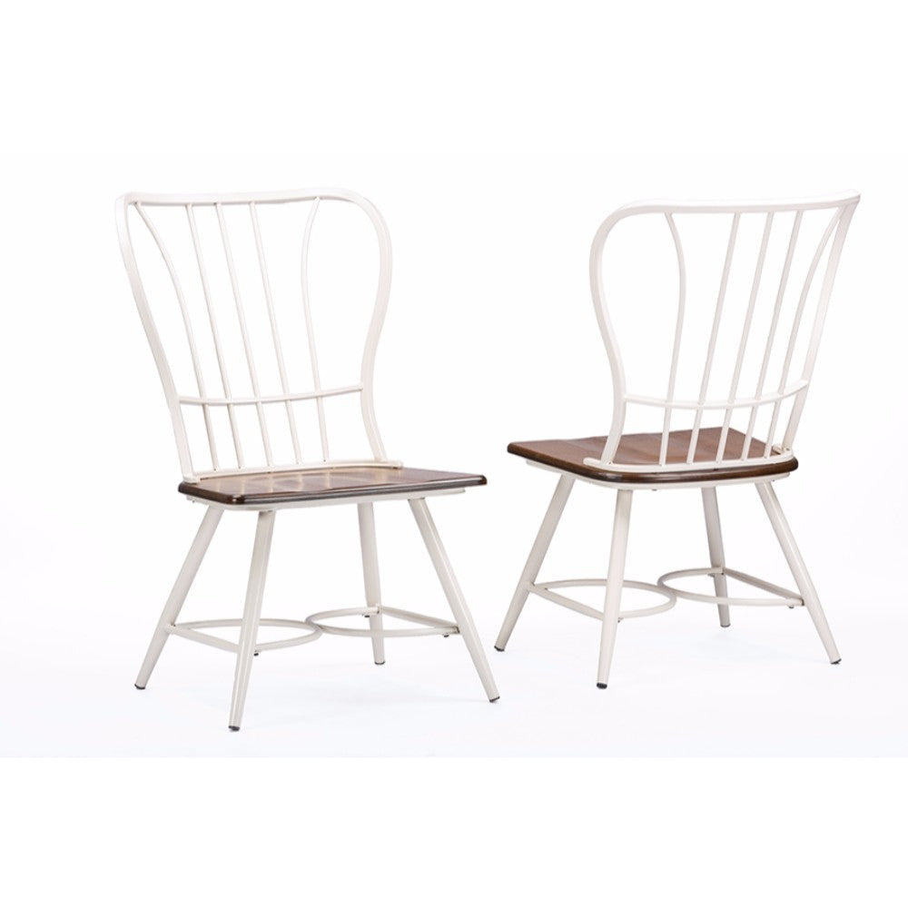 Baxton Studio Longford "Dark-Walnut" Wood and White Metal Vintage Industrial Dining Chair (Set of 2)
