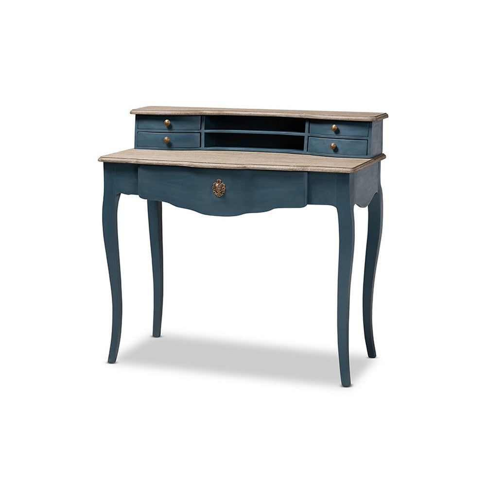 Baxton Studio Celestine French Provincial Blue Spruce Finished Wood Accent Writing Desk WHI-CES2-Blue-Spruce-Desk