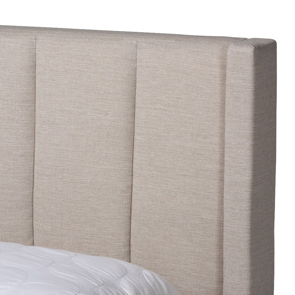 Baxton Studio Coronado Mid-Century Modern Transitional Beige Fabric Full Size 3-Drawer Storage Platform Bed