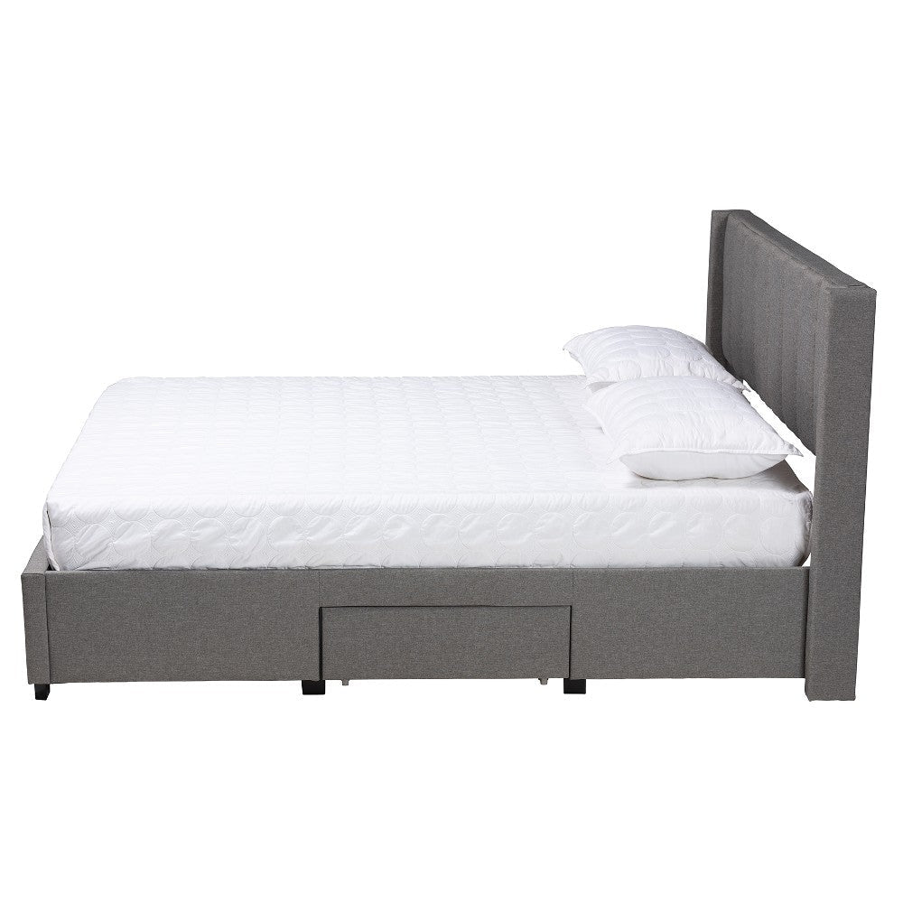 Baxton Studio Coronado Mid-Century Modern Transitional Grey Fabric Full Size 3-Drawer Storage Platform Bed